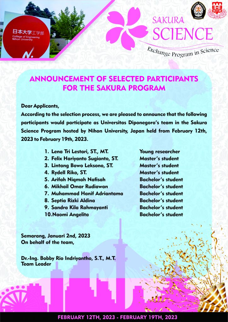 Pengumuman Sakura Science Program Departemen Teknik Sipil